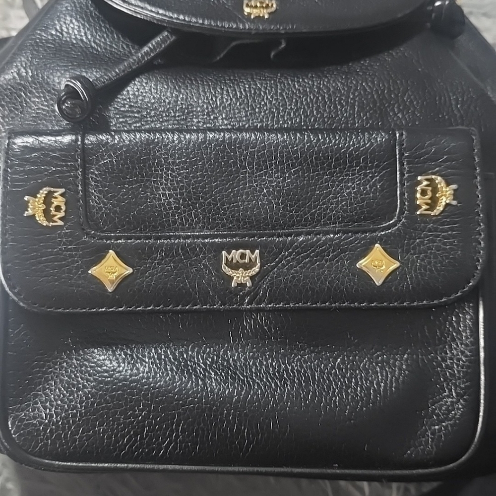 MCM Black Leather Logo Studded Backpack with Gold Hardware comes with COA - Picture 6 of 16